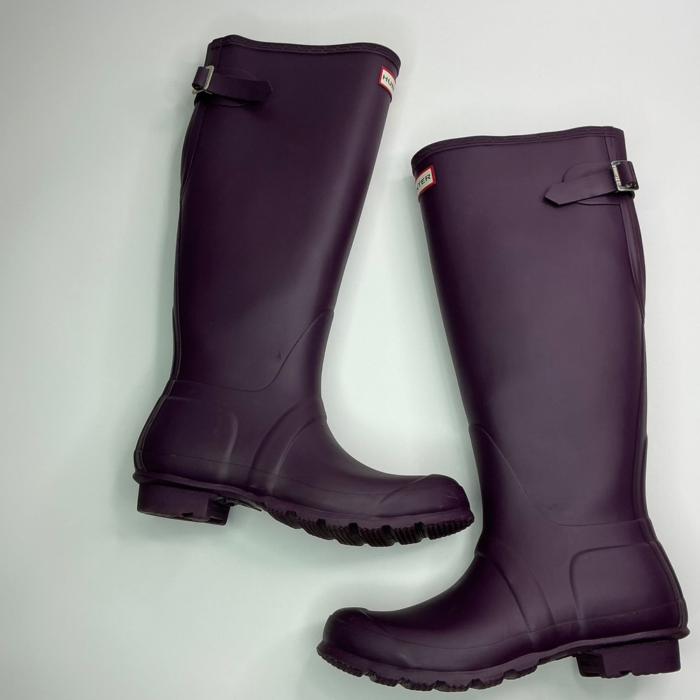 Hunter Plum Original Back Adjust Rain Boots Women Size 8 WFT1001RMA - Picture 13 of 16